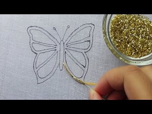 hand embroidery: amazing beaded butterfly idea| beads work|Beading Butterfly embroidery