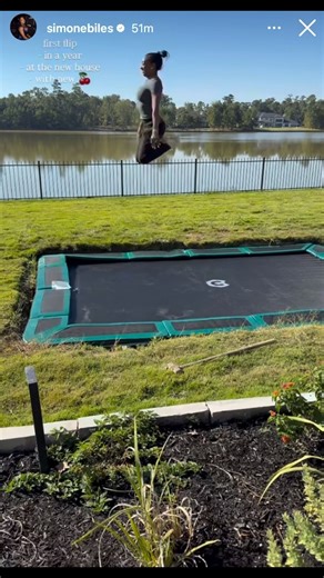 Simone Biles flipping for the first time in a year at her new house with an in-ground trampoline 🤯 “I got a cramp” 💀 | Gymnastics Now