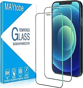 MAYtobe [2 Pack Screen Protector for iPhone 12 and iPhone 12 Pro Tempered Glass Film, Bubble Free, Case Friendly, Easy to Install