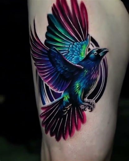 RAVEN TATTOO / Diseño propio 🥰 #raven #tattooartist #fullcolortattoo #tatuadorasmexicanas