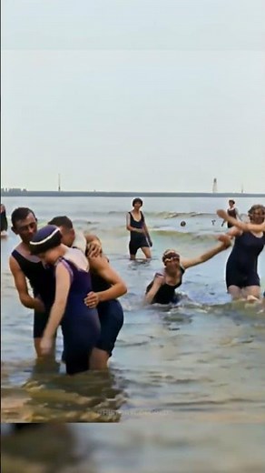 Playing in the Sea in the 1920s - Restored Footage