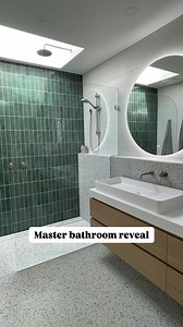 I wanted our master bathroom to feel hotel lux but still feel like I was outside with nature. I adore the skylight above the shower. But the rain shower head was never meant to be there. It didn’t fit where we planned on the back wall due to plumbing, so our builder suggested it literally rained from the sky. So it found its home in the sky light. The feature wall is my favourite part of this space and possibly the whole home. It’s a Moss Paloma tile and like other Paloma tiles we have used, it 