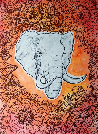 African Elephant Art Print: Original Watercolor Illustration, Animal Art, Mandalas and Zentangle Art, Framed With Glass. - Etsy