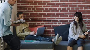 Startup teamwork, creative portfolio and documents collaboration with marketing people in meeting for project management. Manager, leader or mentor with digital ideas analytics, strategy or planning