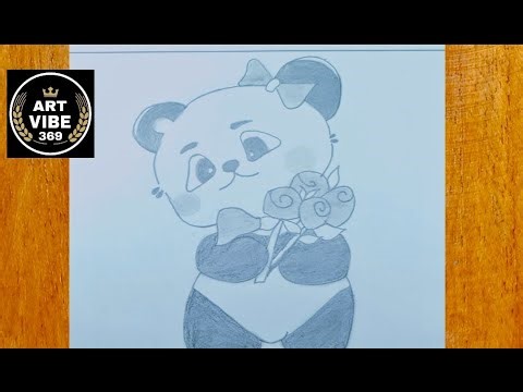 Panda Bear Drawing with Flowers 🐼| pencil Art |Easy drawing tutorial |