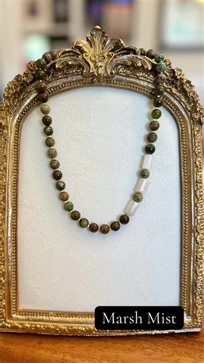 Marsh Mist Mossy Isle Signature Collection Soft marsh greens meet pale moonstone light — like early morning fog drifting over tidal grasses. Australian green opal carries the earthy tones of the marsh, while moonstone adds a quiet glow between the stones. Calm. Coastal. Effortless. Escape to the Isle 𓅥 #mossyisle #beadedjewelry #coastalstyle #savannahga #handmadejewelry