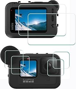 Screen Protector for GoPro Hero 12/11 /10/9 Media Mod Gopro Hero12 Hero11 hero10 hero9 Black LCD + lens + Small Display [2+2+2Pack] 9H Hardness Tempered Glass Saver,Anti-Scrach Anti-Bubble