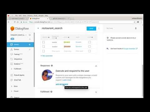 DialogFlow configuration for a simple chatbot
