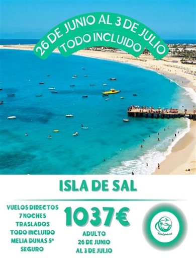 🌴✨ ISLA DE SAL – CABO VERDE EN VERANO ✈️ Sol, playas infinitas y relax total en uno de los mejores resorts de la isla… 🏨 Meliá Dunas Beach Resort & Spa 5★ 🛏 Habitación Double Deluxe 🍹 Todo Incluido 📅 Del 26 de junio al 3 de julio ✈️ Vuelos directos desde Madrid 🚐 Traslados incluidos 🛡 Seguro incluido 💰 1.182,85 € por persona 👉 2.365,70 € precio total Un plan perfecto para desconectar en playas de arena blanca, clima espectacular y hotelazo con todo incluido. 📲 Reserva ya por WhatsApp: 