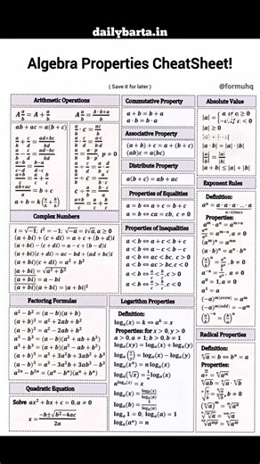 algebra properties cheatsheet #education video #short video #rama madkam 44k #10th class math