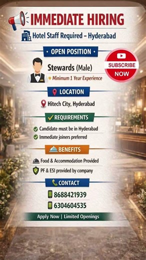 Immediate Hiring|#walkininterview #jobs #jobsforfreshers #latestjobupadates #receptionist #hoteljobs