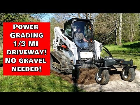 Fixing 1/3 mile long driveway with Bobcat T650 CTL & Power Rake SAVING 60 tons of gravel!