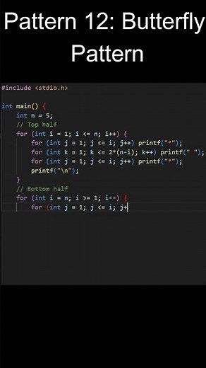 Pattern 12: Butterfly Pattern In C | Pattern Series | JustCode |#coding #programming #shorts