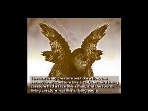 Revelation chapter 4 illustrated. Four beasts around throne.