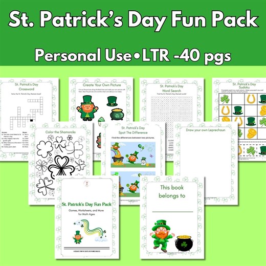 St. Patrick's Day Fun Pack- Activity Book-worksheet of Games, Crafts, Coloring - Etsy