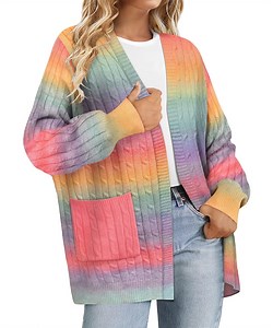 CASSIE LIZ Plus Size Sweaters Fall Cardigans for Women Fashion Open Front Cardigans Casual Womens Winter Long Sleeve Lightweight Knit Holiday Sweaters with Pocket Solid/Plaid/Leopard/Floral (XL-5XL)