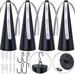 4 Pack Fly Fans for Tables, USB or Batteries Powered Mute Fly Spinner Table Top Portable with Control Switch, Fly Repellent Fan for Outdoor Keep Food Clean for Outdoor, Picnic, Party, Restaurant