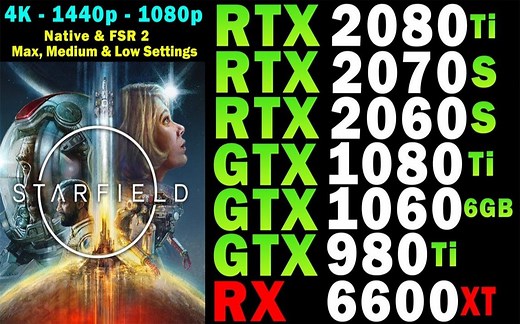 《星空》PC版性能测试 GTX 980Ti 1060 1080Ti vs RTX 2060S 2070S 2080Ti vs RX 6600