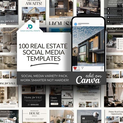 100 Real Estate Social Media Templates: Canva Designs - Etsy