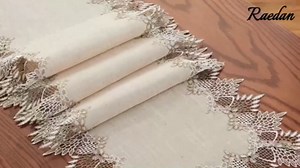 Natural Linen Table Runner 72 inches Neutral Earth Tones Beige Lace Coffee Table Runners Dresser Scarf for Easter Spring Summer Kitchen Wedding Party, Machine Washable (Natural, 16”x72”)
