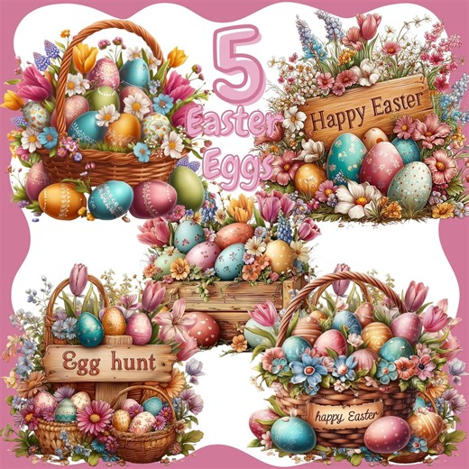 Easter Eggs Clipart: Cartoon Graphics (digital Download - 5 Pngs) - Etsy