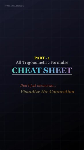 MathsLaundry on Instagram: "📝 Trigonometry Cheat Sheet: Part -1 Trigonometry is the backbone of Maths. If you are weak here, Calculus will become a nightmare later. Instead of memorizing 50+ formulas blindly, use these visual short notes. I’ve condensed the most critical concepts into quick, digestible parts. In Part 1: ✅ Compound Angles & Transformation Formulas ✅ The shortcuts most students miss 👇 Action: 📌 SAVE this reel for your final revision (you will need it). 🗣️ Comment “PART 2” if I