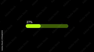 Green rectangle frame loading Transfer Download 0-100% in white science effect Animation. Light white loading bar on black screen 4k video.