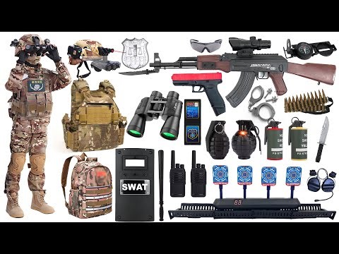 Special police weapon toys set unboxing,Carbine rifle, submachine gun, assault rifle, Glock pistol