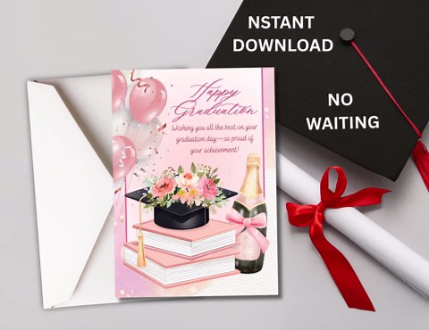 Pink Printable Graduation Card | Class of 2026 Card | Floral Grad Cap | Instant Download | DIY Card Makers | Elegant Pink Graduation Card. - Etsy