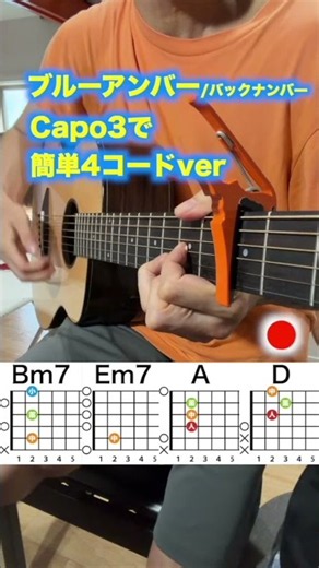 ブルーアンバーを初心者向け簡単ギターコード4つで弾く