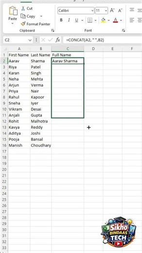 Excel mein 2 Columns Ko Merge Kare 🤝📊 CONCATENAT