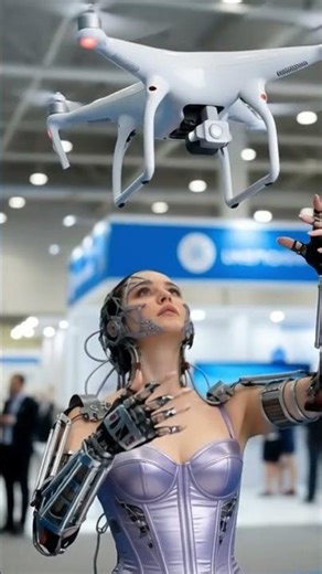 Cyborg Woman Controls High-Tech Drone With Precision — Futuristic Demo Stuns the Crowd!