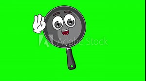frying pan cartoon character with a saluting face, emoji emoticon animation