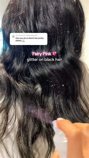 Fairy Pink glitter on black hair 💖 #pallure #hairglitter