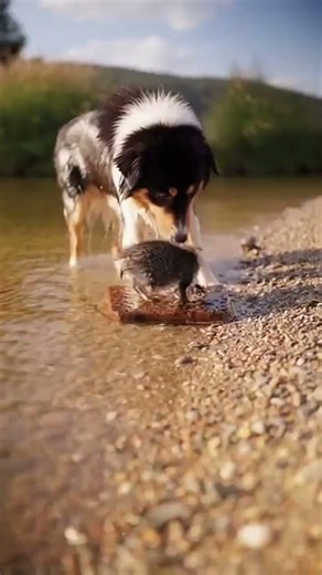 Hero Australian Shepherd Rescues Drowning Kitten From River