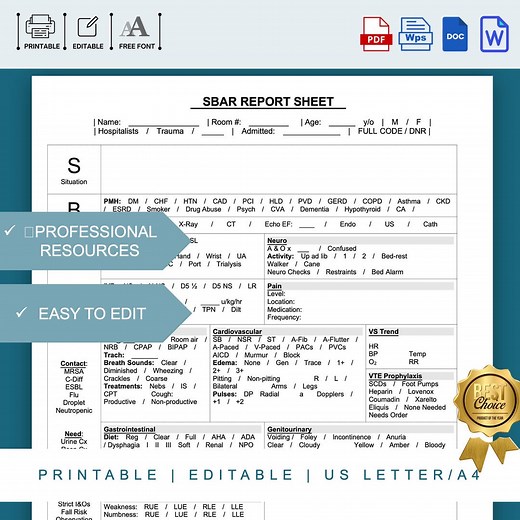 Printable SBAR Report Sheet Template for Nurses, Editable SBAR Communication Tool, Shift Report Template, for Healthcare Professionals - Etsy