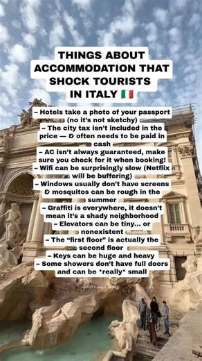 Better to be prepared than surprised! These aren’t problems. They’re just small differences that catch visitors off guard when they first arrive. From passport checks at check-in to city taxes that aren’t included in the booking price, accommodation in Italy works a little differently than in many other countries. Knowing these ahead of time can make your stay a lot smoother. Follow for more Italy tips from locals. #letsseeitaly #rometravel #italytravel #italytips #italianculture