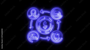 Payment Gateway Icon in Video HD Neon Animation – Transaction and Financial System Symbol with Dynamic Glow on Black Background Stock Video