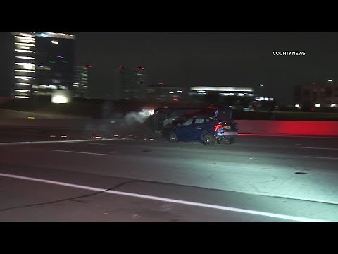 Disabled Vehicle Struck Following Freeway Crash (Caught On Camera) | Irvine, CA