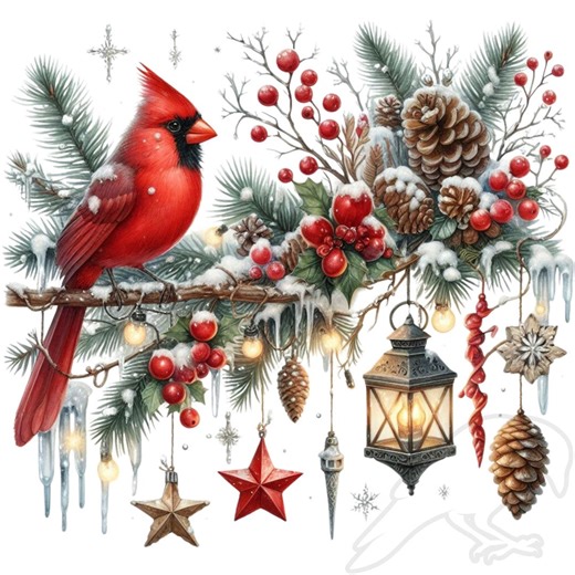 Christmas Cardinal Clipart PNG: Holiday Tree Designs (set of 16) - Etsy Canada