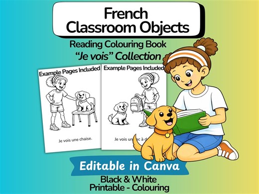 French Classroom Objects | Reading & Coloring Book (editable Canva File) - Etsy