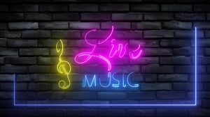 live music logo with neon light effect green screen background