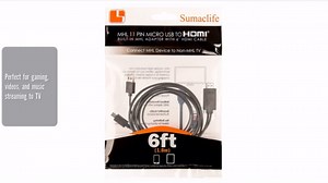 SumacLife SLMicroUSBHDMIAdpt Black 11-Pin Micro USB to HDMI Built-in MHL Adapter with 6-Feet HDMI Cable, Plug and Play