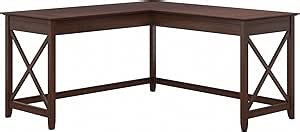Bush Furniture Key West 60W Modern Farmhouse L Shaped Desk in Bing Cherry, 60-Inch Corner Computer Table for Home Office Workspace