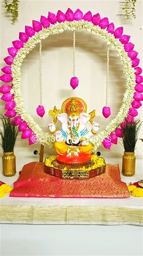 Easy Ganpati Backdrop Decoration 🌸 Beautiful Ganesh Chaturthi Decoration Ideas | DIY Decor #Shorts
