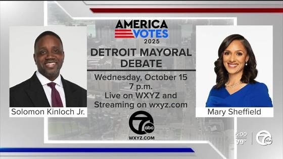 WXYZ-TV to host Detroit mayoral debate between Sheffield, Kinloch on October 15 at 7 p.m.