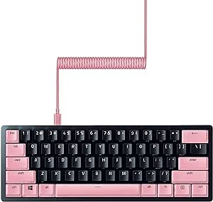 Razer PBT Keycap + Coiled Cable Upgrade Set: Durable Doubleshot PBT - Universal Compatibility - Keycap Removal Tool & Stabilizers - Tactically Coiled & Designed - Braided Fiber Cable - Quartz Pink