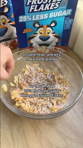 granola can still be sweet w/ Kellogg's Frosted Flakes 25% Less Sugar & the same flavor perfect 🐄✨