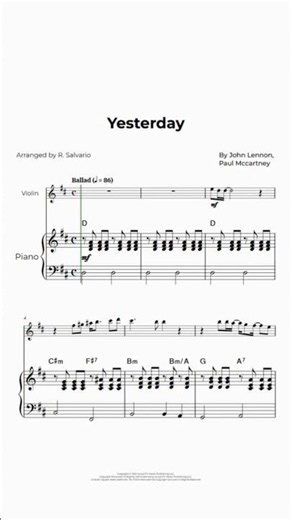 Yesterday | The Beatles | Violin Sheet Music + Chords