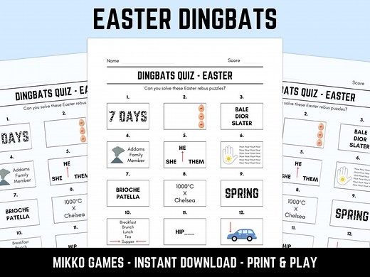 Printable Easter Dingbats Picture Quiz With Answers: Downloadable Rebus Puzzles, Pub Quiz Sheets, Family Game Night - Etsy UK